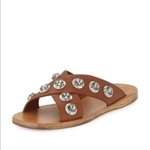 Prada crystal crisscross sandal in brandy